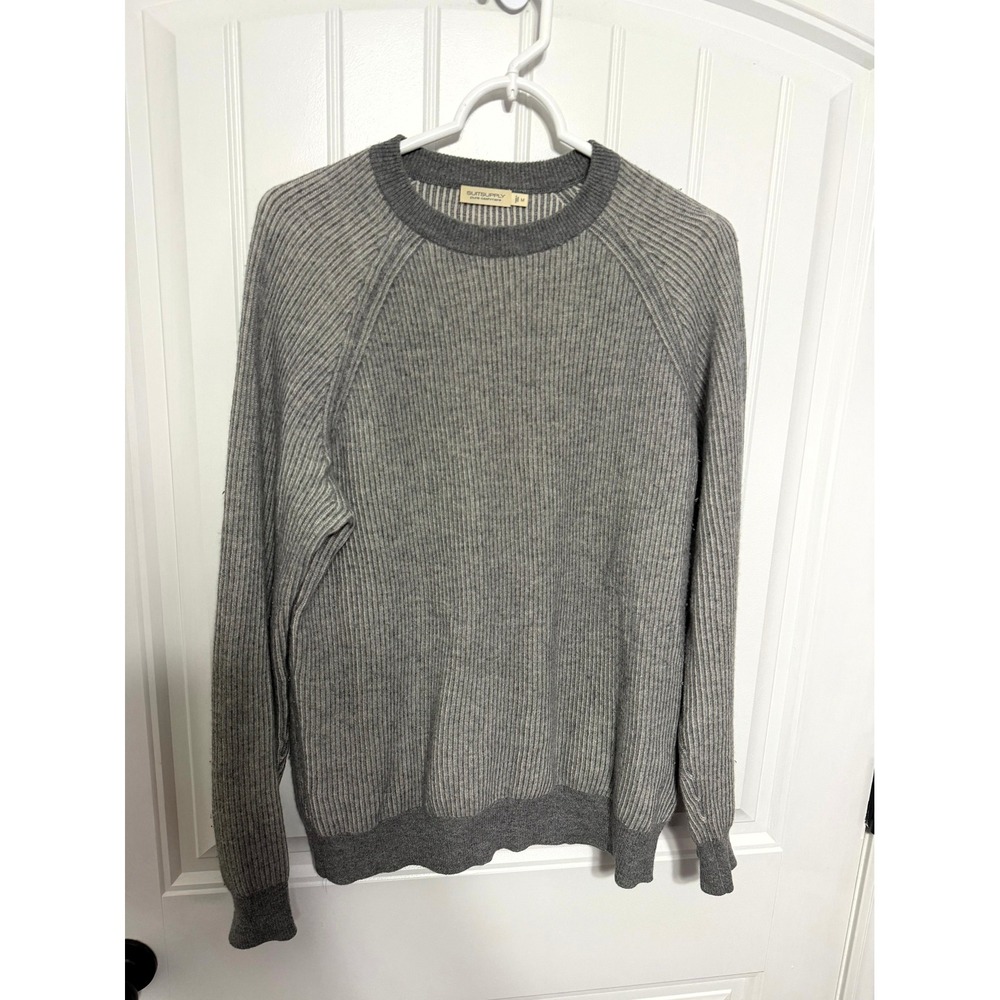 SuitSupply Cashmere Sweater Mens M Grey Ribbed Knit Raglan EUC